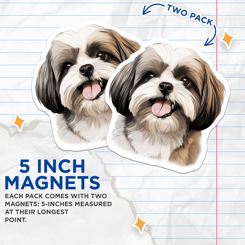 (2 Pack) Shih Tzu Dog Magnets - Cute Animal Refrigerator Decor - Pet Lover Kitchen Accessory for Shih Tzu Owners - 5 Inches On Longest Side - Thick Durable Magnet - Made in USA - MAG27200