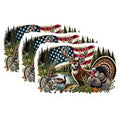 (3 Pack) Hunting Scene Decals - American Flag - Deer Turkey Fish Sticker - 3 Inches On Longest Side - Easy Peel & Apply - Made in USA - 3MCS7419