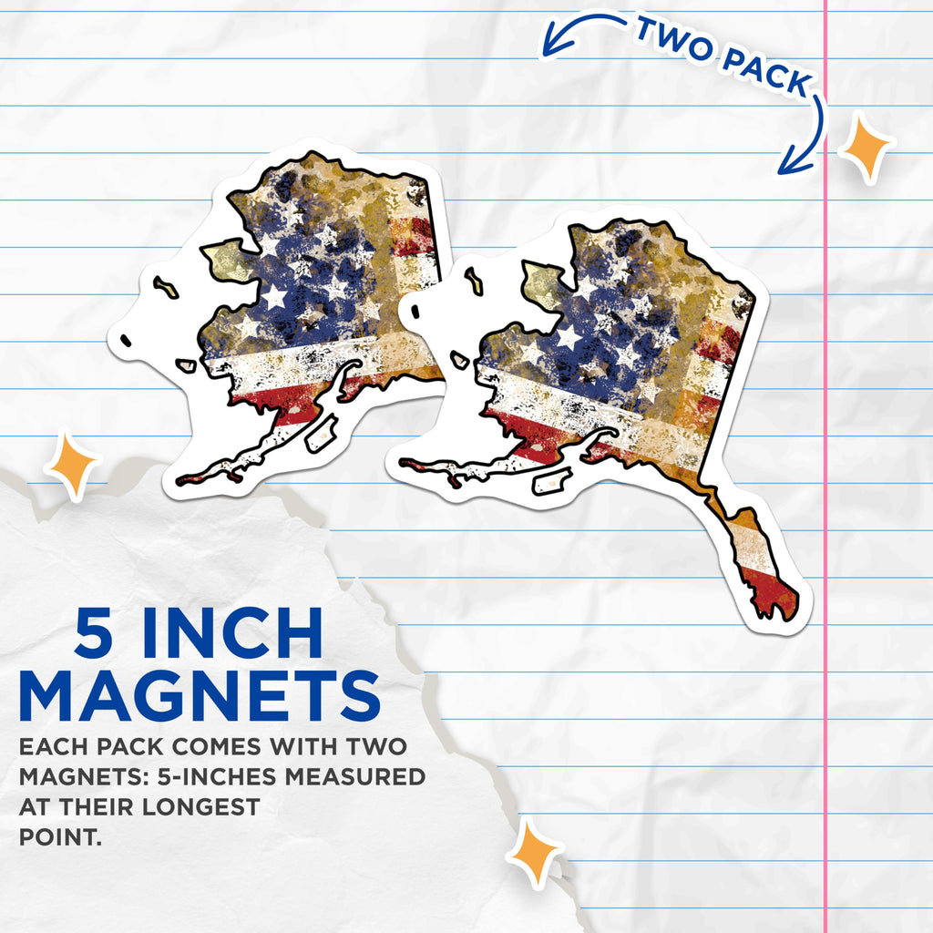 (2 Pack) Alaska Flag Magnets - Distressed Look - American State Souvenir - 5" On Longest Side - Premium Magnet - for Cars, Refrigerators, Toolboxes, Lockers - Made in USA - MAG18852