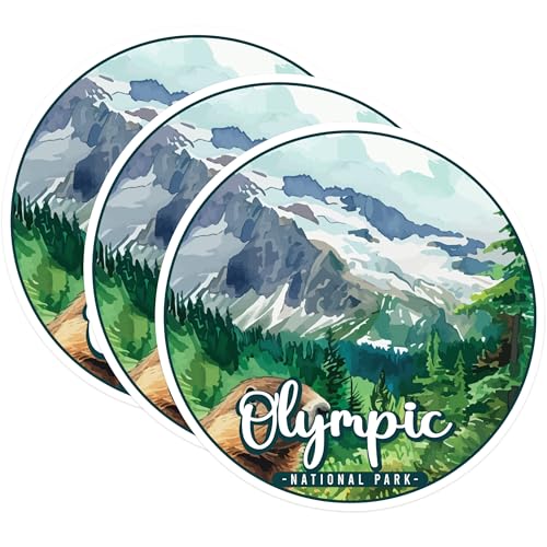 (3 Pack) Olympic National Park Decals - Washington State Stickers - Laptop Decals - 3 Inches On Longest Side - Easy Peel & Apply - Made in USA - 3MCS0481