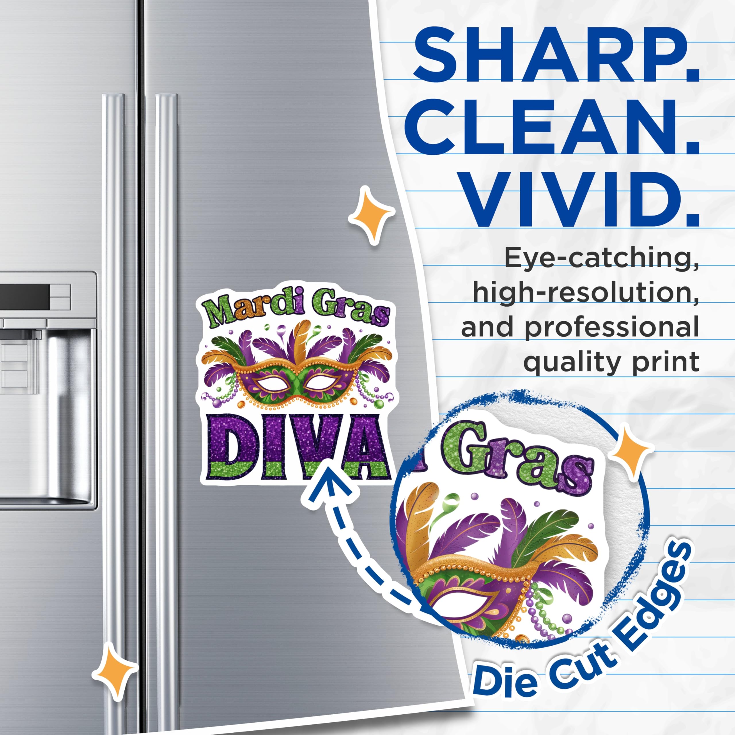 (2 Pack) Mardi Gras Diva Magnets - Mask Bead Decor - Festive Celebrations - 5" On Longest Side - Premium Magnet - for Cars, Refrigerators, Toolboxes, Lockers - Made in USA - MAG14844