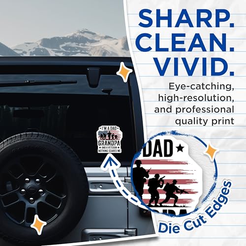 (2 Pack) I'm a Dad Grandpa and a Veteran Nothing Scares Me Stickers - Military Family Stickers - Patriotic Dad Stickers - 5" On Longest Side - Sticks to Smooth Flat Surfaces - Made in USA - BMCS5769