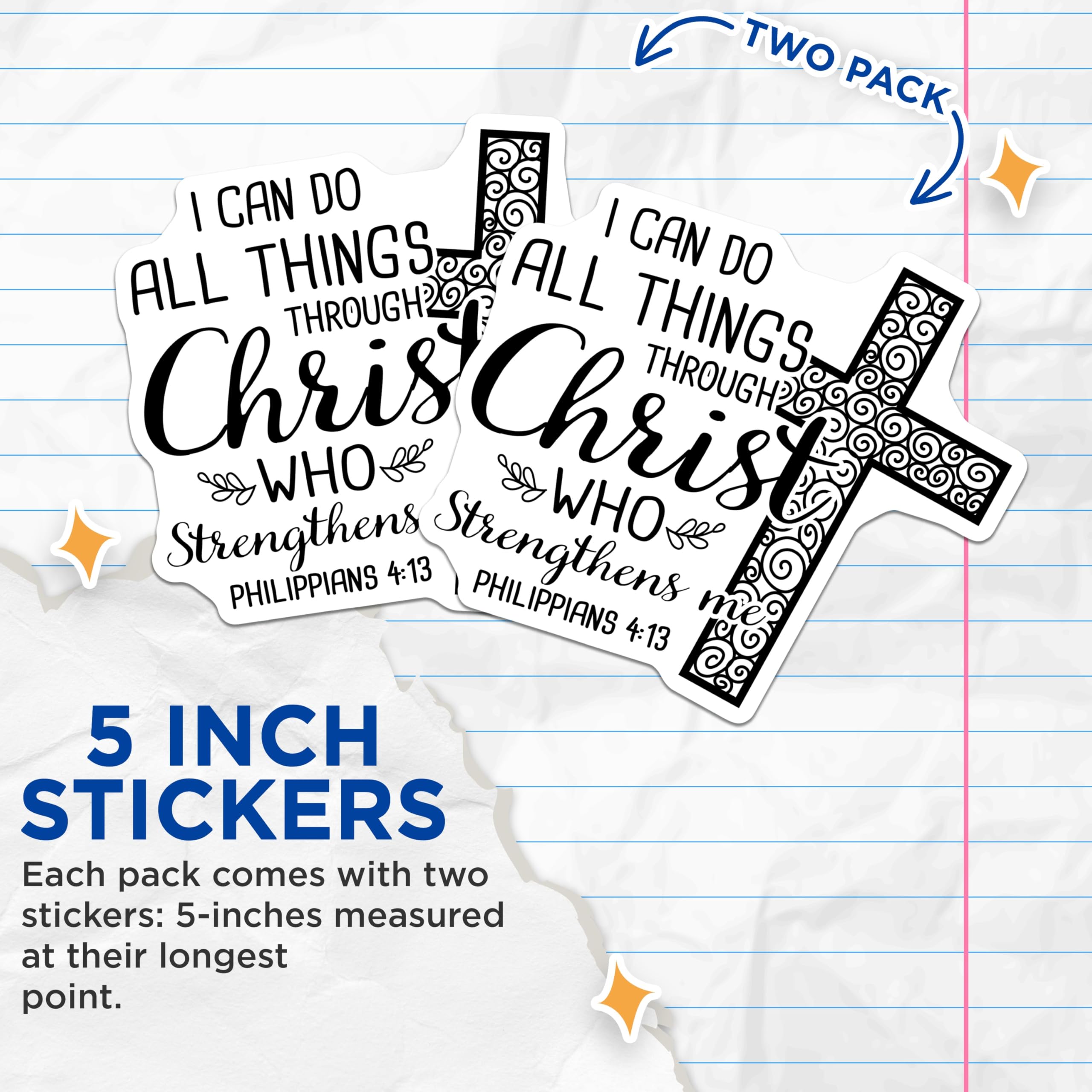 (2 Pack) Christian Stickers - I Can Do All Things - Philippians Bible Verse- 5" On Longest Side - Sticks to Smooth Flat Surfaces - Made in USA - BMCS16659