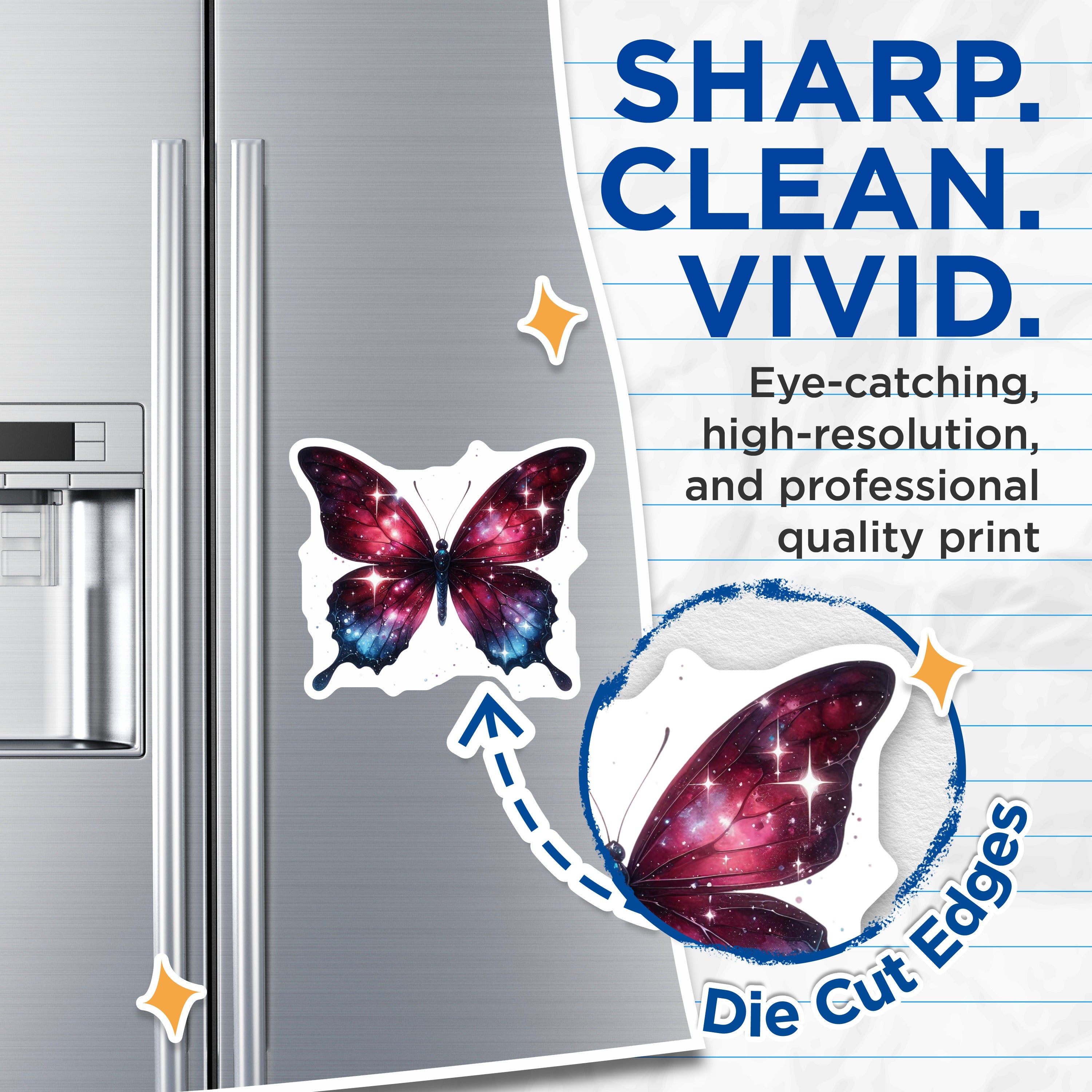 (2 Pack) Galaxy Butterfly Magnets - Celestial Fridge Decor - Whimsical Locker Art for Home - 5 Inches On Longest Side - Thick Durable Magnet - Made in USA - MAG39552