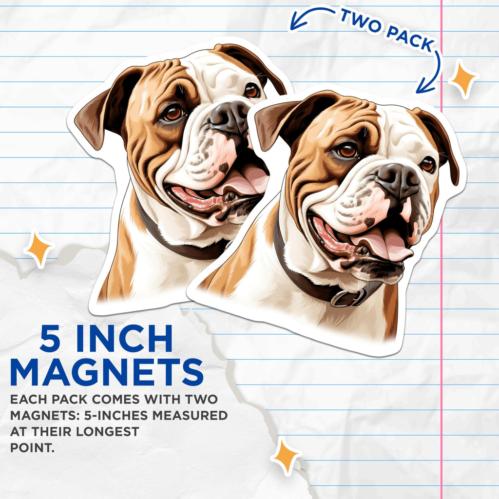 (2 Pack) American Bulldog Magnets - Dog Lover Decor - Pet Parent Refrigerator Accessories - Breed Enthusiast Items - 5 Inches On Longest Side - Thick Durable Magnet - Made in USA - MAG30454