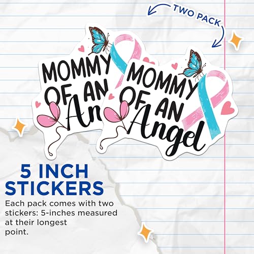 (2 Pack) Mommy of an Angel Stickers - Awareness Butterfly Stickers - Memorial Remembrance Stickers - 5" On Longest Side - Sticks to Smooth Flat Surfaces - Made in USA - BMCS6081