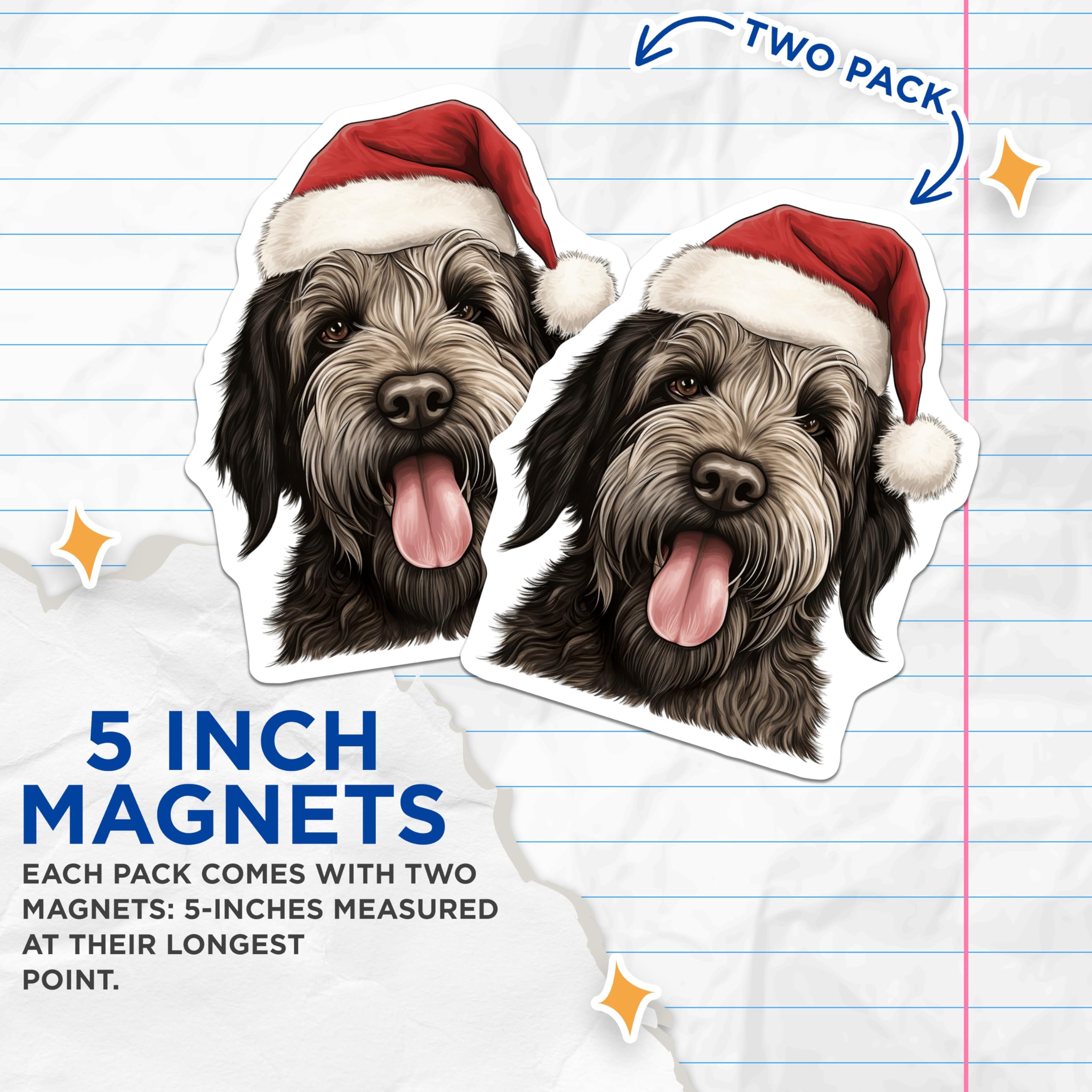 (2 Pack) Christmas Dog Magnets - Santa Hat Pet Decor - Holiday Fridge Art for Dog Lovers - 5 Inches On Longest Side - Thick Durable Magnet - Made in USA - MAG26169