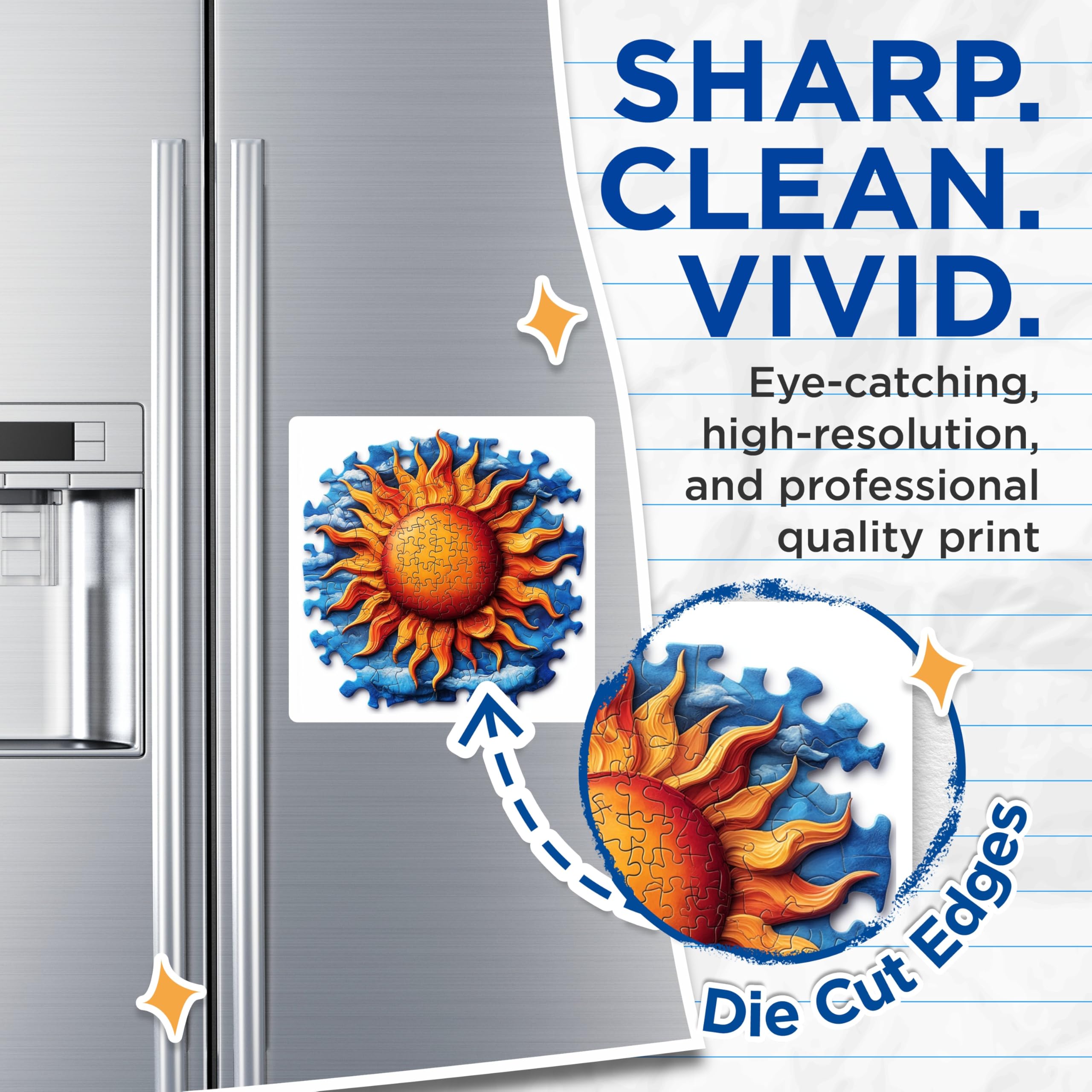 (2 Pack) Radiant Sun Puzzle Magnets - Jigsaw Art Blue Sky Clouds - Sunny Kitchen Refrigerator Locker Office Decor - 5 Inches On Longest Side - Thick Durable Magnet - Made in USA - MAG23293