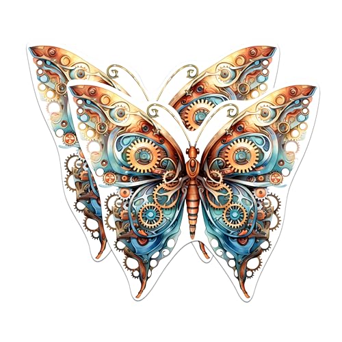 (2 Packs) Steampunk Butterfly Stickers - Aesthetic Gothic Steampunk Decals - 5 Inches On Longest Side - Premium Vinyl Decal - Sticks to Any Smooth Flat Surface - Made in USA - BMCS2329