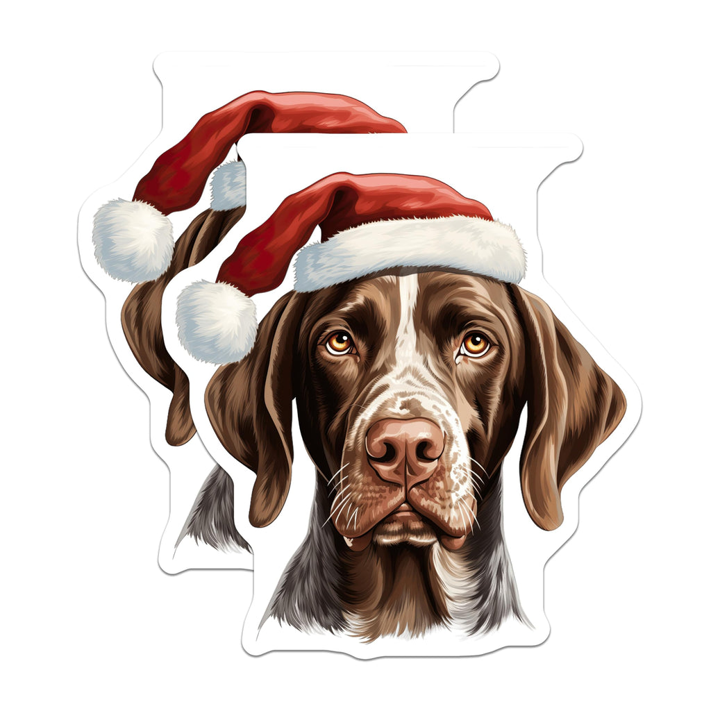 (2 Pack) German Shorthaired Pointer Magnets - Christmas Dog Holiday Decor - GSP Santa Hat Pet Art - 5 Inches On Longest Side - Thick Durable Magnet - Made in USA - MAG23750
