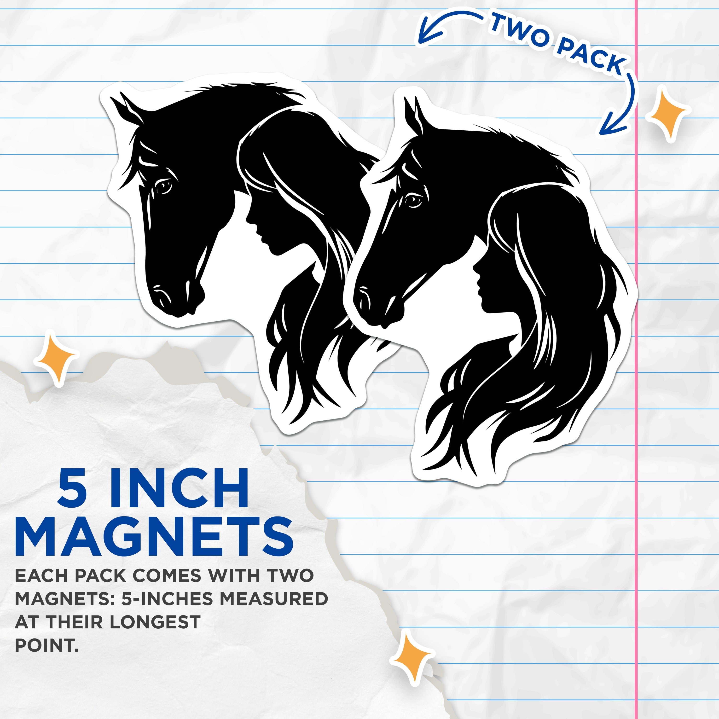 (2 Pack) Horse Woman Silhouette Magnets - Equestrian Design - Animal Connection Farm Decor - Rider Soul Refrigerator Magnet - 5 Inches On Longest Side - Thick Durable Magnet - Made in USA - MAG38603