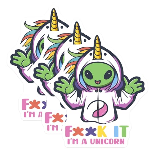 (3 Pack) Alien Unicorn Decals - Funny Outer Space - Quirky Laptop Decals - 3 Inches On Longest Side - Easy Peel & Apply - Made in USA - 3MCS6532
