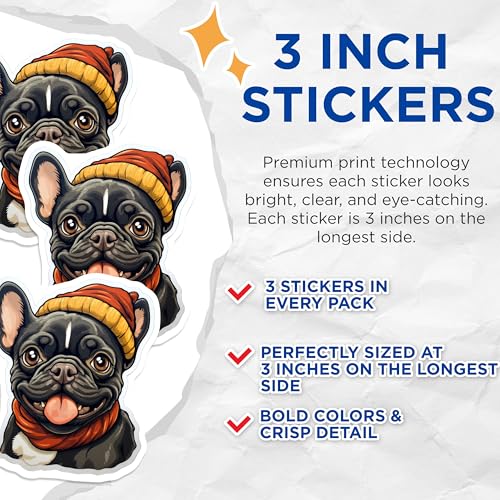 (3 Pack) French Bulldog Decals - Dog Breed Stickers - Laptop Decals - 3 Inches On Longest Side - Easy Peel & Apply - Made in USA - 3MCS2712