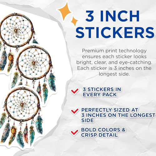 (3 Pack) Dream Catcher Decals - Bohemian Stickers - Spiritual Decor - 3 Inches On Longest Side - Easy Peel & Apply - Made in USA - 3MCS7628