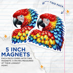 (2 Pack) Colorful Parrot Magnets - Tropical Bird Fridge ation - Vibrant Animal Art - 5" On Longest Side - for Cars, Fridges, Toolboxes - Made in USA - MAG4521