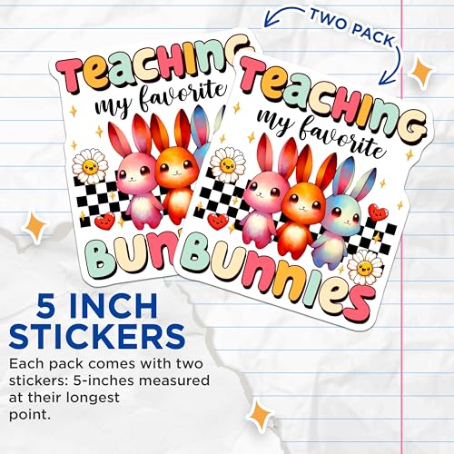(2 Pack) Teaching My Favorite Bunnies Stickers - Cute Animal Teacher - Classroom Decoration - 5" On Longest Side - Sticks to Smooth Flat Surfaces - Made in USA - BMCS8137