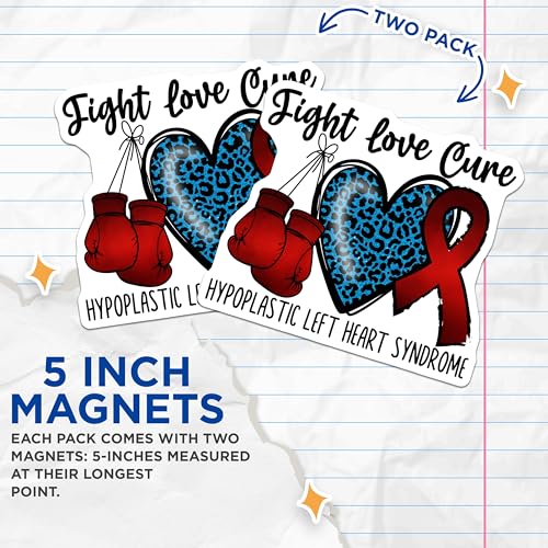 (2 Pack) Fight Love Cure Magnets - Hypoplastic Left Heart Syndrome Awareness - Heart Ribbon Boxing Gloves - 5" On Longest Side - for Cars, Fridges, Toolboxes - Made in USA - MAG4283