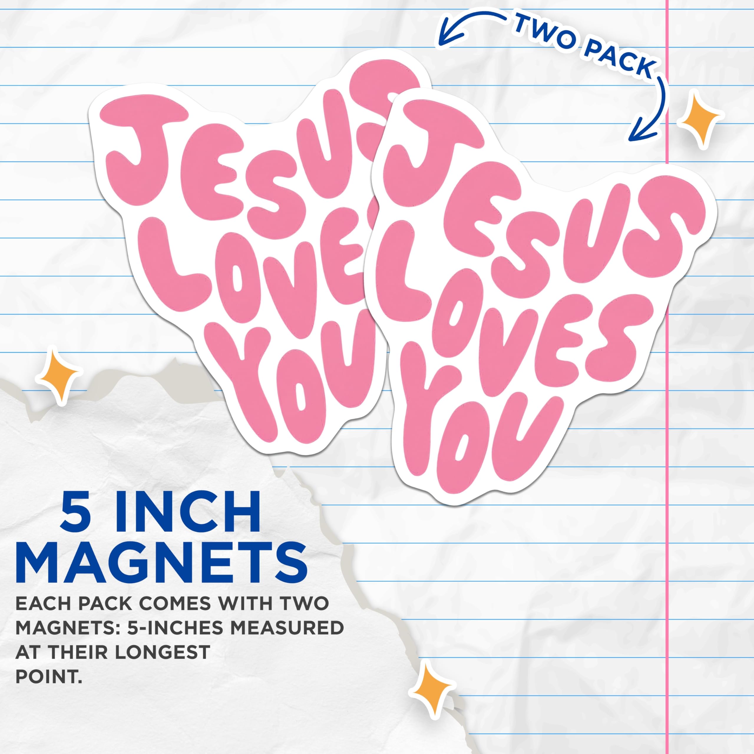 (2 Pack) Jesus Loves You Magnets - Christian Faith Decor - Inspirational Affirmation for Believers - Pink Y2K Aesthetic - 5 Inches On Longest Side - Thick Durable Magnet - Made in USA - MAG29408