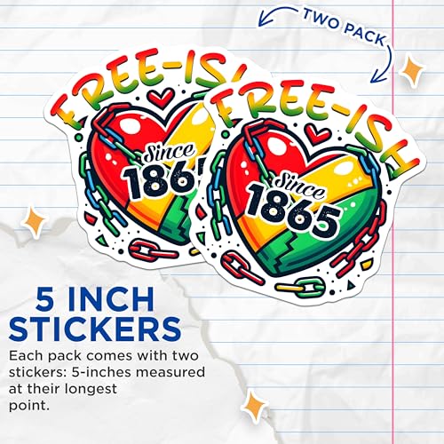 (2 Pack) Free-ish Stickers - Since 1865 - Heart with Chains - Colorful Design - 5" On Longest Side - Sticks to Smooth Flat Surfaces - Made in USA - BMCS7371