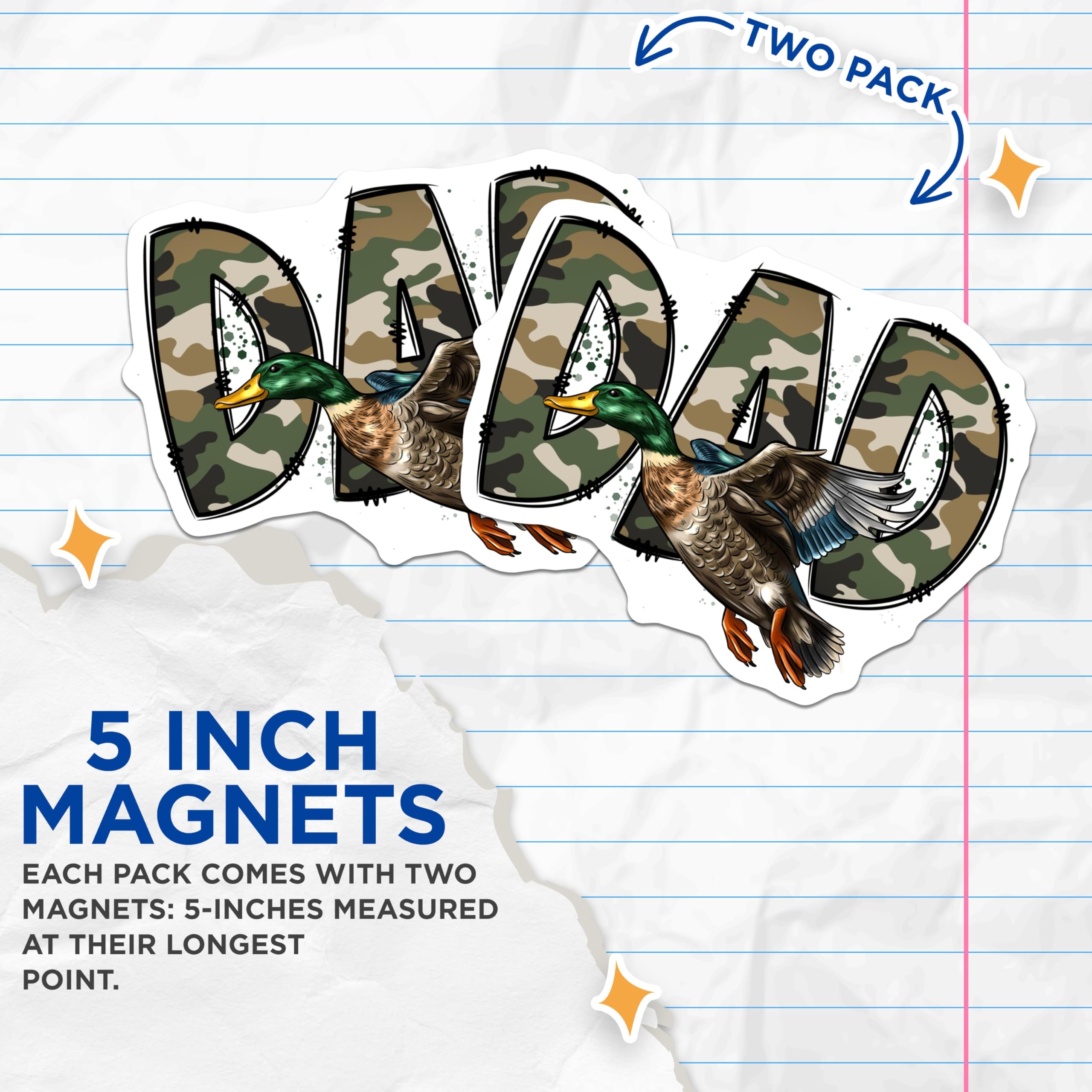 (2 Pack) Camo Dad Hunting Magnets - Mallard Duck Hunter Magnets - Father's Day Present for Outdoorsmen - 5 Inches On Longest Side - Thick Durable Magnet - Made in USA - MAG28029