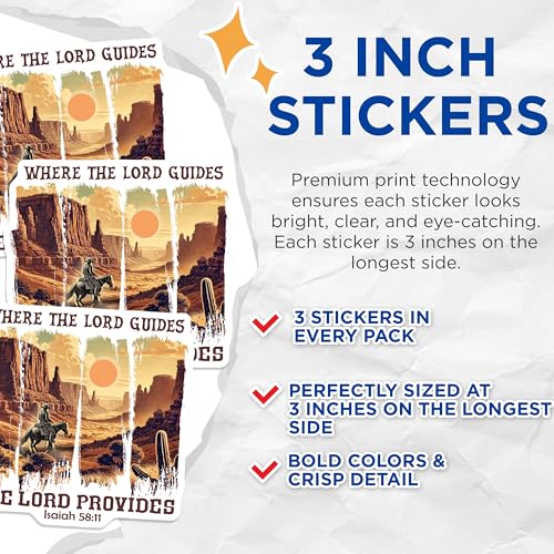 (3 Pack) Cowboy Decals - Western Stickers - Religious Cowboy Art- 3 Inches On Longest Side - Easy Peel & Apply - Made in USA - 3MCS5219