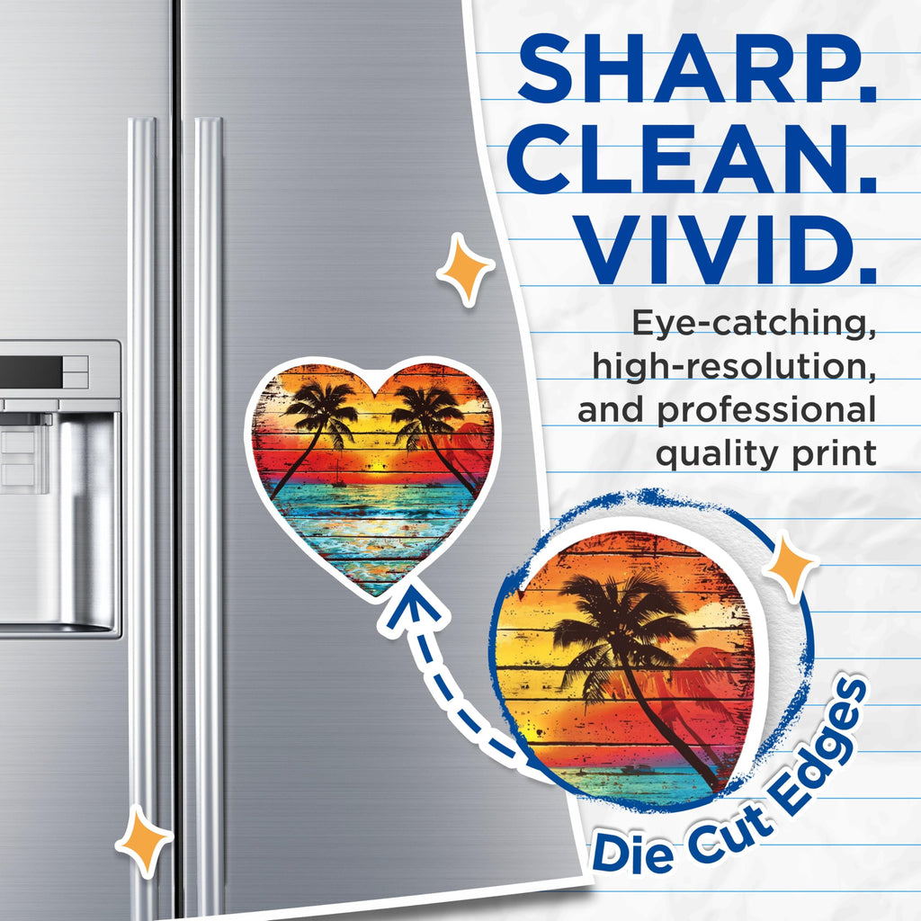 (2 Pack) Beach Sunset Magnets - Tropical Heart Decor - Palm Tree Ocean View - Vacation Vibes Fridge Magnet - 5 Inches On Longest Side - Thick Durable Magnet - Made in USA - MAG23553