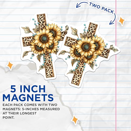 (2 Pack) Sunflower Cross Magnets Magnets - 5" On Longest Side - Made in USA - Sticks to Refrigerators & Metal Surfaces - MAG8727
