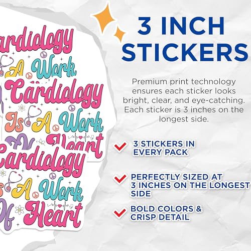 (3 Pack) Cardiology Decals - Heart Doctor Laptop Decals - Medical Decal Stickers - 3 Inches On Longest Side - Easy Peel & Apply - Made in USA - 3MCS7897