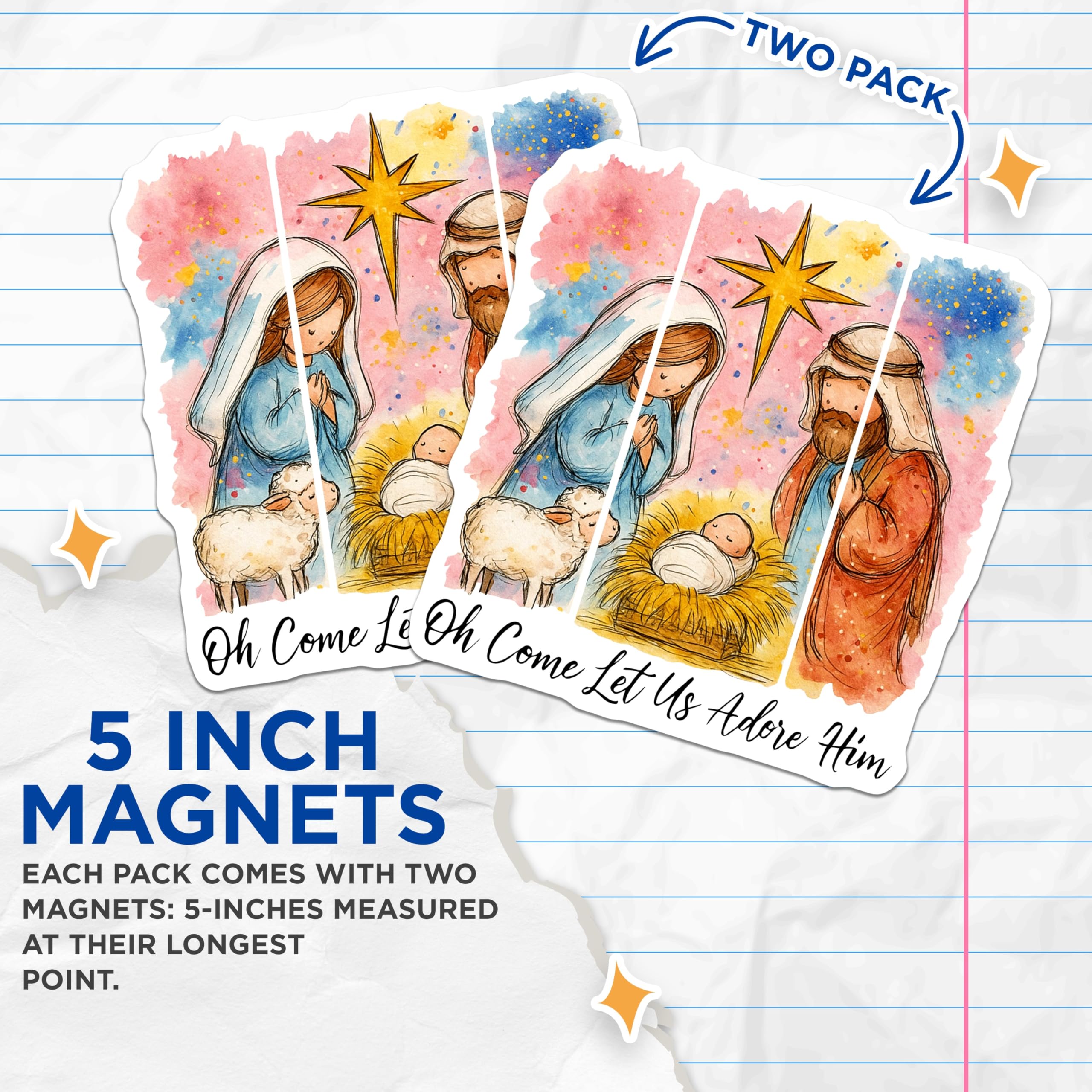 (2 Pack) Nativity Scene Magnets - Christmas Holiday Decor - Religious Christian Art - 5 Inches On Longest Side - Thick Durable Magnet - Made in USA - MAG26271
