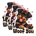 (3 Pack) Rottweiler I Woof You Decals - Puppy Love - Cute Dog Stickers - 3 Inches On Longest Side - Easy Peel & Apply - Made in USA - 3MCS1210
