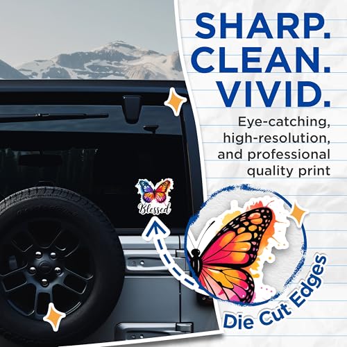 (2 Pack) Blessed Butterfly Art Stickers - Colorful Butterfly Decal - Inspirational Butterfly Design - 5" On Longest Side - Sticks to Any Smooth Flat Surface - Made in USA - BMCS2913