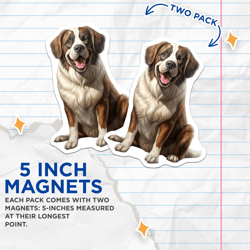 (2 Pack) Saint Bernard Magnets - Dog Lover Decor - Pet Animal Fridge Art - 5 Inches On Longest Side - Thick Durable Magnet - Made in USA - MAG23743