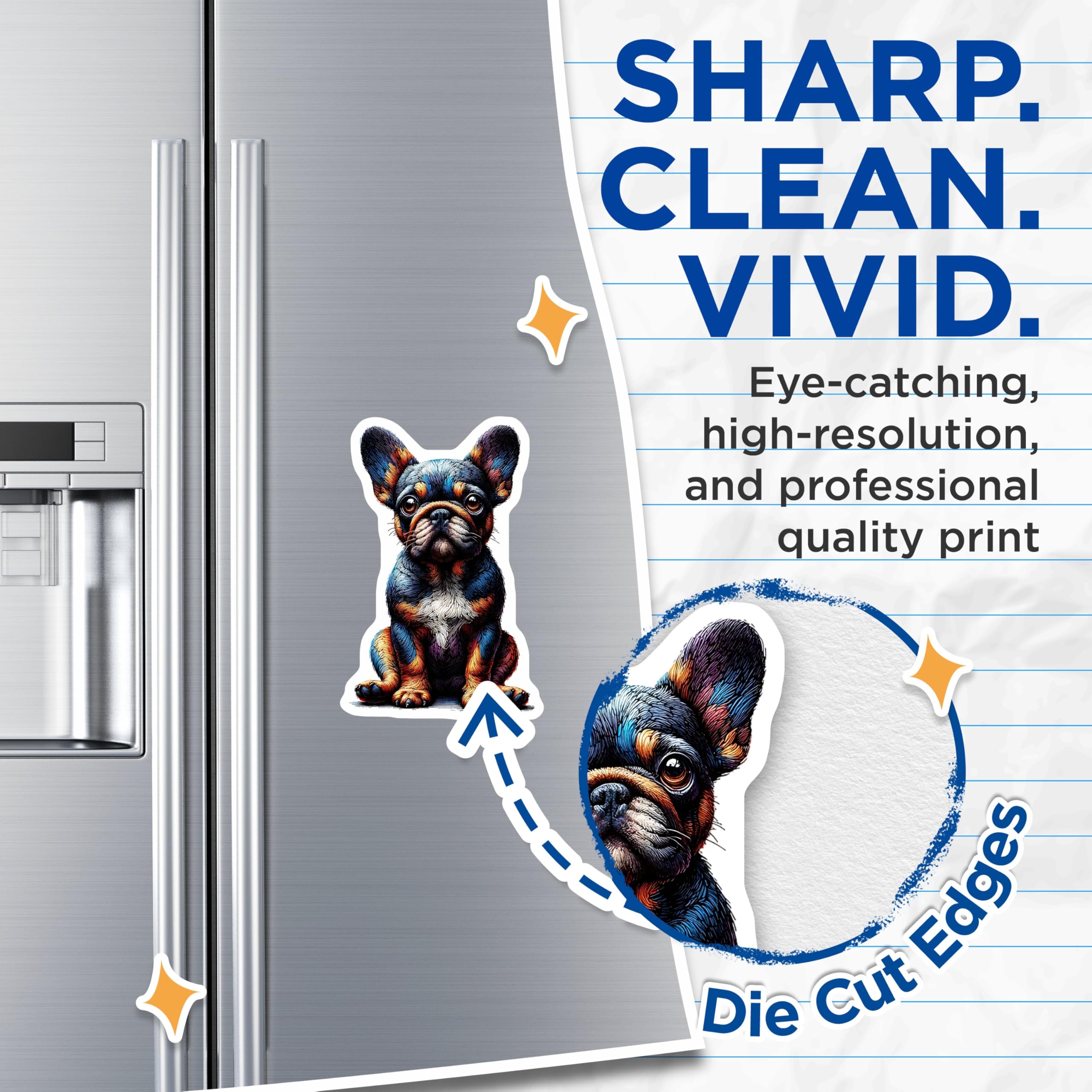 (2 Pack) French Bulldog Magnets - Cute Puppy Art - Dog Lover Decor - 5" On Longest Side - Premium Magnet - for Cars, Refrigerators, Toolboxes, Lockers - Made in USA - MAG15159