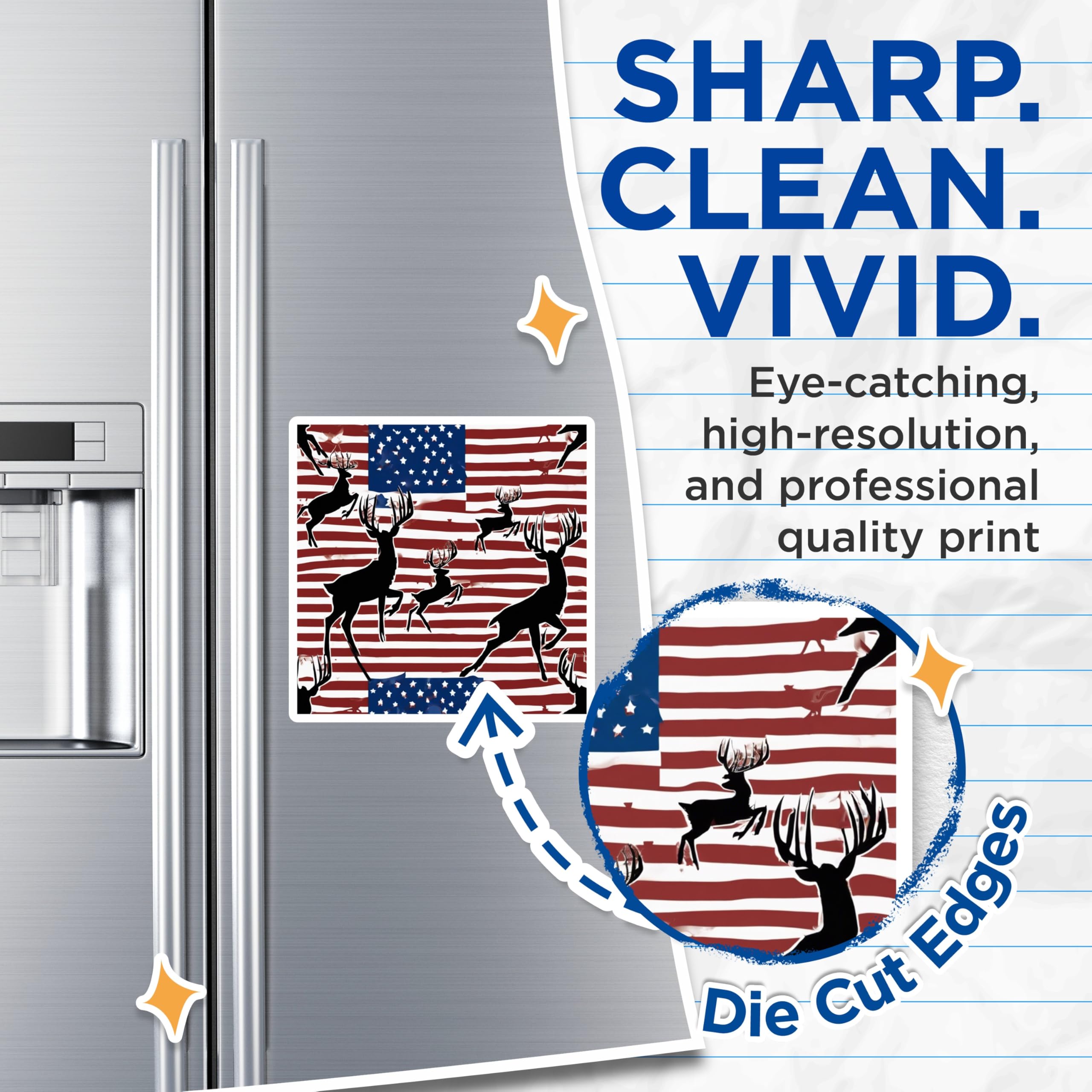 (2 Pack) Deer Silhouette Magnets - American Flag Hunting Design - Patriotic Wildlife Vehicle Decor - 5 Inches On Longest Side - Thick Durable Magnet - Made in USA - MAG19984