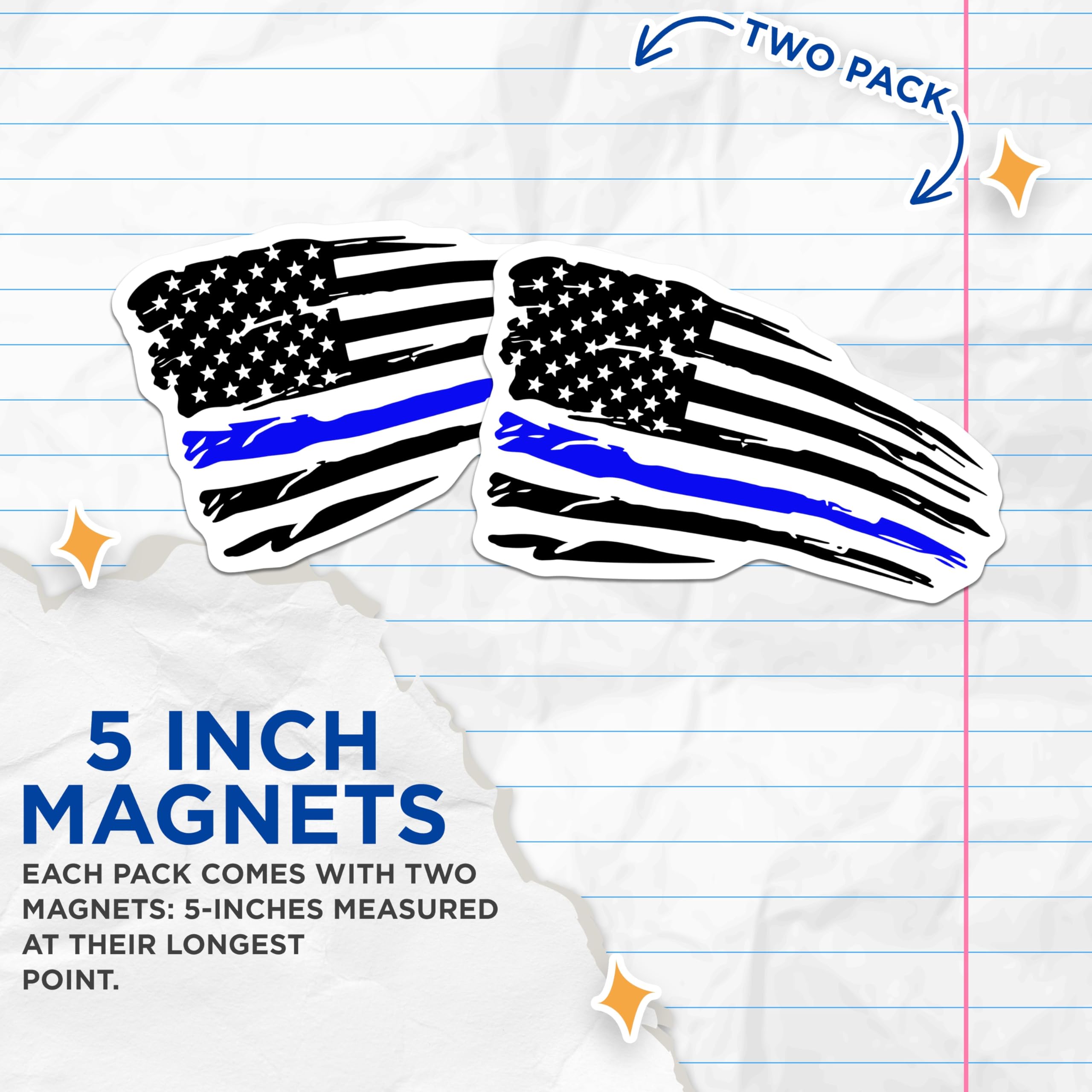(2 Pack) Thin Blue Line Flag Magnets - Police Officer Law Enforcement Support - Patriotic American Hero Display - 5 Inches On Longest Side - Thick Durable Magnet - Made in USA - MAG21451