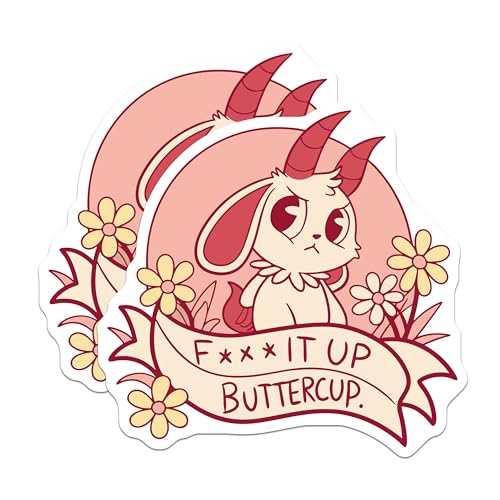 (2 Pack) F It Up Buttercup Stickers - Cute Goat Stickers - Funny Animal Stickers - 5" On Longest Side - Sticks to Smooth Flat Surfaces - Made in USA - BMCS5618