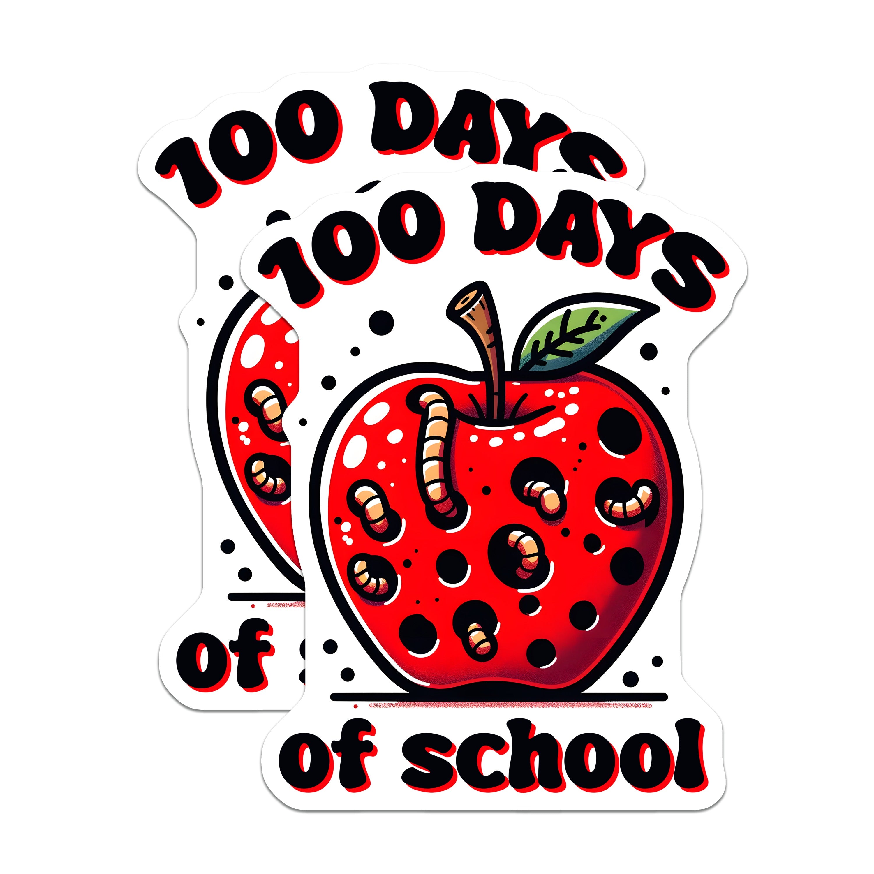 (2 Pack) 100 Days of School Magnets - Teacher Appreciation Decor - Funny Apple Worms - Milestone Celebration - 5 Inches On Longest Side - Thick Durable Magnet - Made in USA - MAG38276