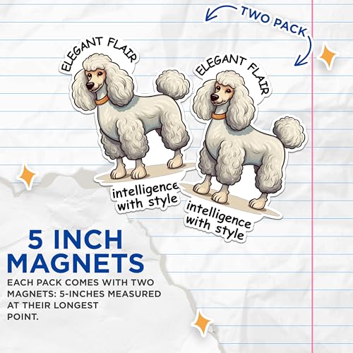 (2 Packs) Poodle Dog Breed Magnets - Elegant Flair Intelligence with Style Magnets - 5 Inches On Longest Side - Premium Magnet - for Fridges, Toolboxes, Cars - Made in USA - MAG2385