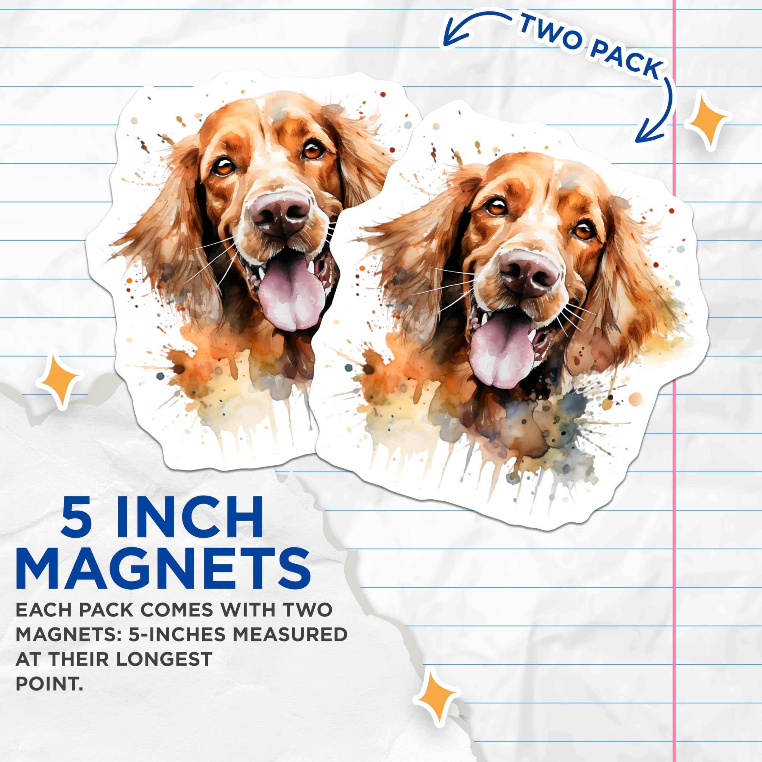 (2 Pack) Dog Watercolor Magnets - Happy Retriever Art - Pet Lover Fridge Decor - 5 Inches On Longest Side - Thick Durable Magnet - Made in USA - MAG25860