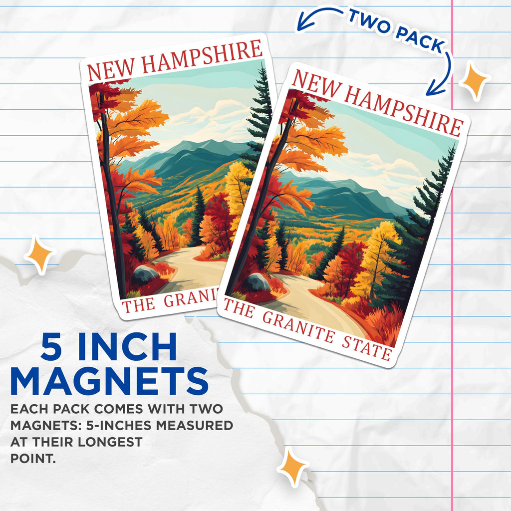 (2 Pack) New Hampshire Magnets - Autumn Landscape - Granite State Travel Souvenir - 5" On Longest Side - Premium Magnet - for Cars, Refrigerators, Toolboxes, Lockers - Made in USA - MAG18931