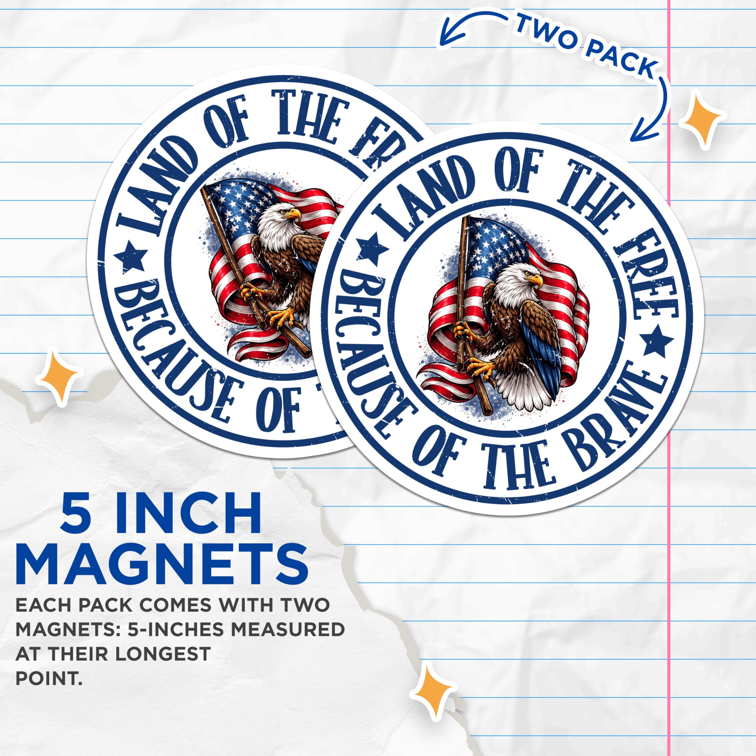 (2 Pack) American Flag Bald Eagle Magnets - Land of the Free Brave - Patriotic USA Decor - 5 Inches On Longest Side - Thick Durable Magnet - Made in USA - MAG21768