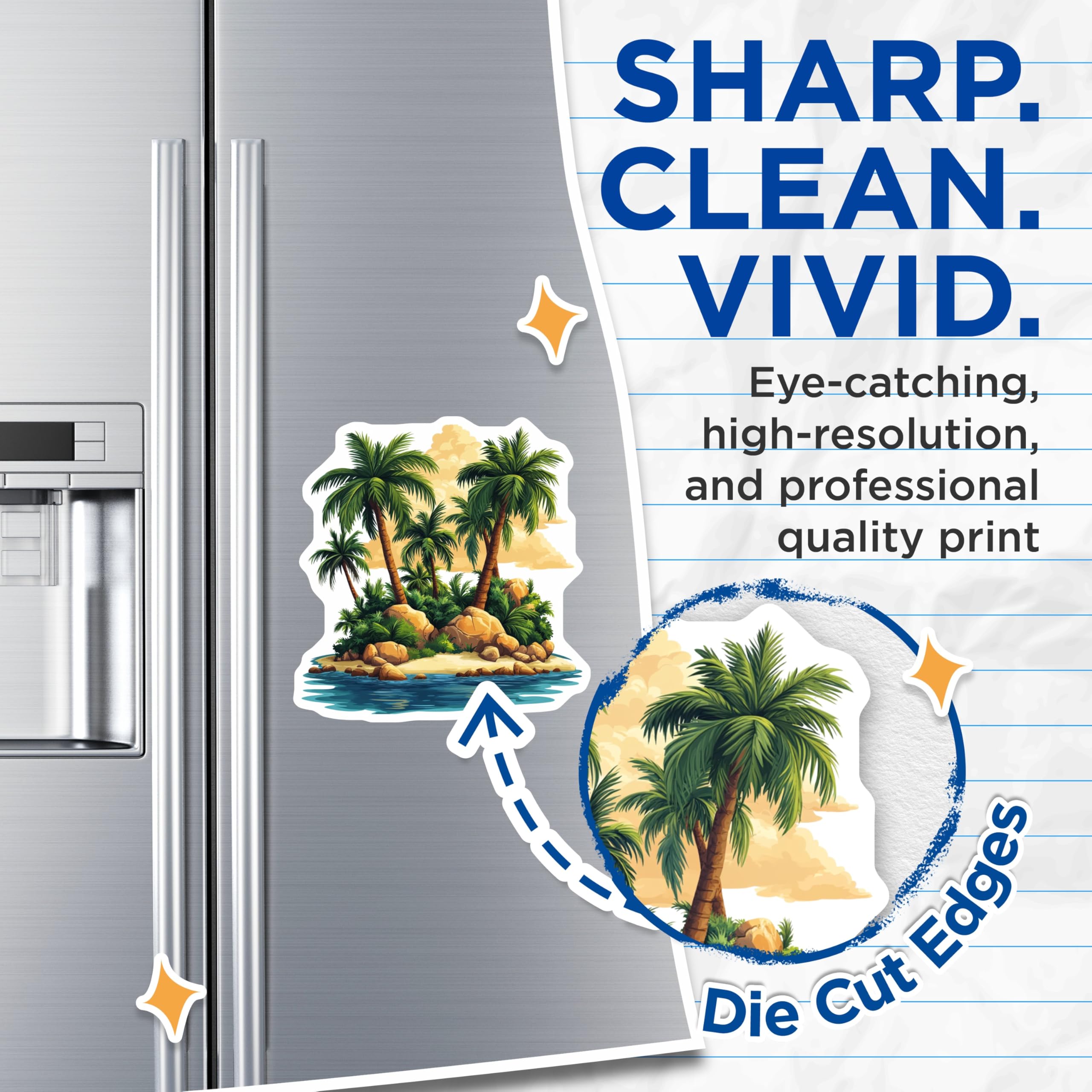 (2 Pack) Tropical Island Magnets - Palm Tree Beach Landscape - Vacation Paradise Refrigerator Decor - 5 Inches On Longest Side - Thick Durable Magnet - Made in USA - MAG29948