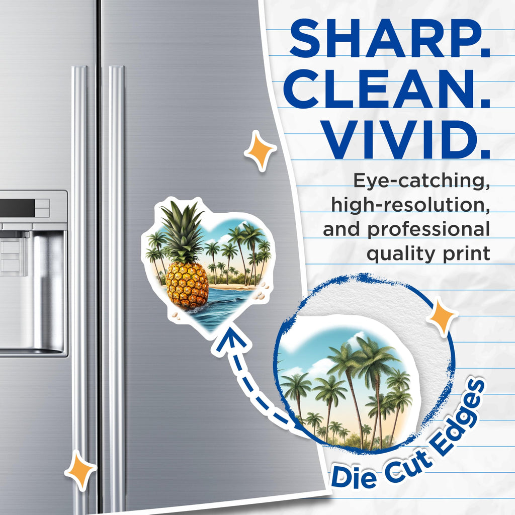 (2 Pack) Heart Pineapple Magnets - Tropical Beach Palm Tree Ocean Scene - Summer Vacation Fridge Locker Kitchen Decor - 5 Inches On Longest Side - Thick Durable Magnet - Made in USA - MAG19948