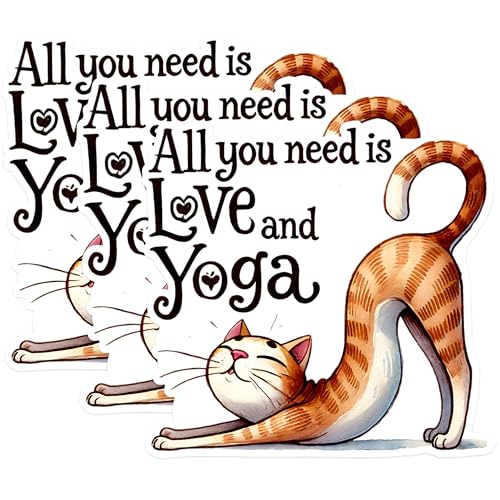 (3 Pack) Yoga Cat Decals - Love and Yoga Decal - Laptop Decal - 3 Inches On Longest Side - Easy Peel & Apply - Made in USA - 3MCS1293