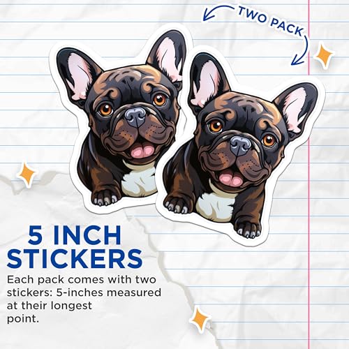 (2 Pack) Cute French Bulldog Stickers - Adorable Dog Decals - Pet Lover Accessories - 5" On Longest Side - Sticks to Smooth Flat Surfaces - Made in USA - BMCS3933