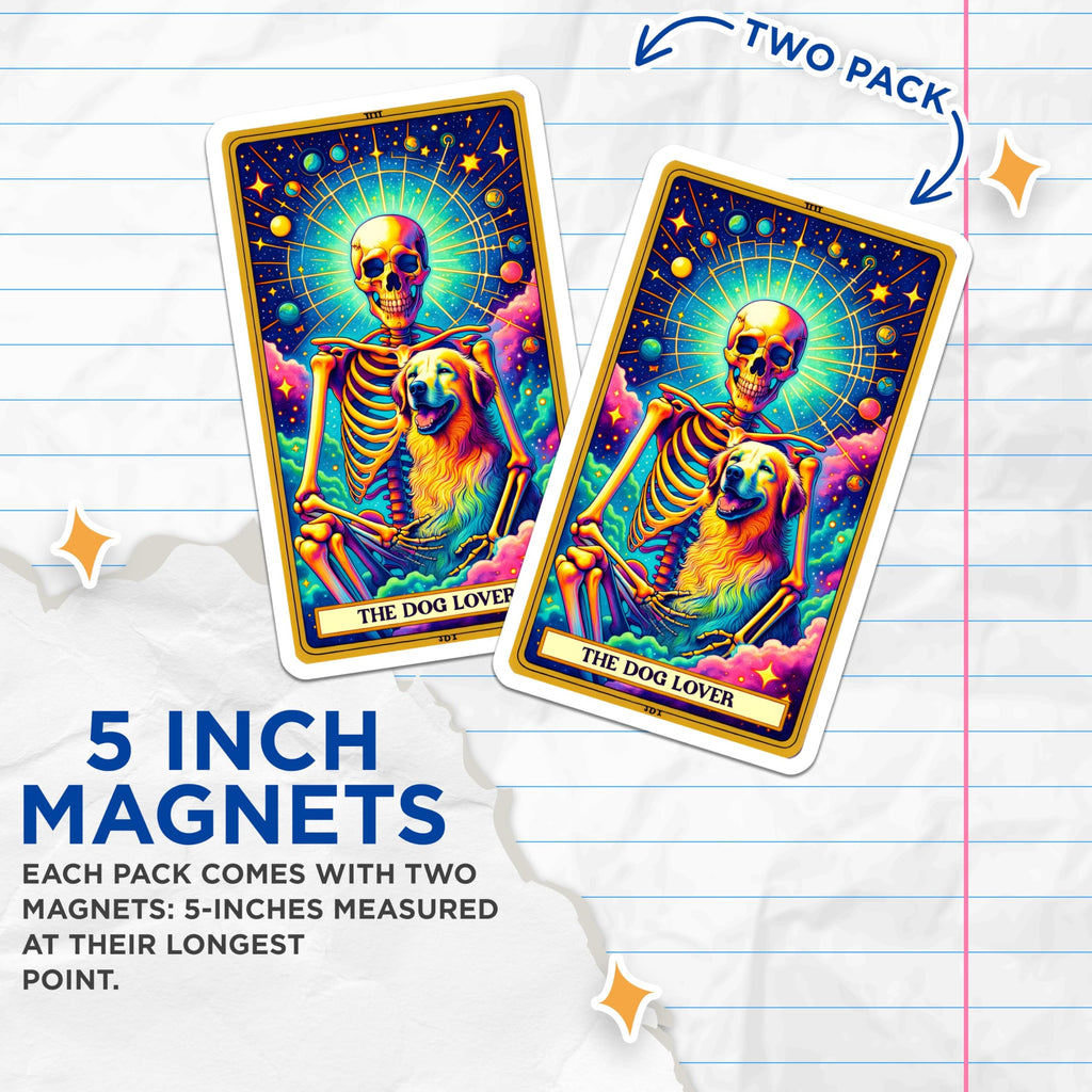 (2 Pack) Dog Lover Magnets - Rainbow Skeleton Pet Art - Cosmic Tarot Theme - Vibrant Fridge Display - 5 Inches On Longest Side - Thick Durable Magnet - Made in USA - MAG26901