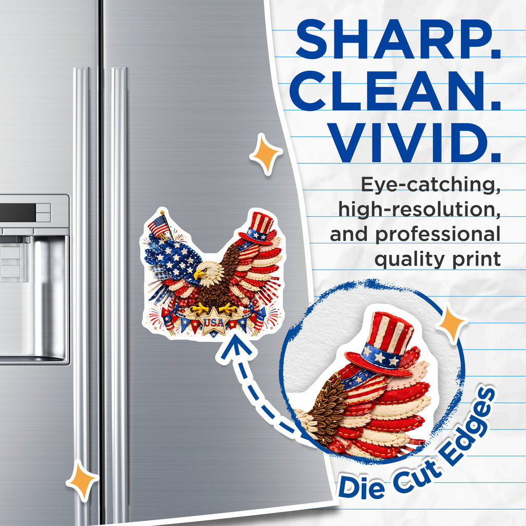 (2 Pack) Patriotic Eagle Magnets - American Flag USA Decor - 4th of July Americana Folk Art Refrigerator - 5 Inches On Longest Side - Thick Durable Magnet - Made in USA - MAG38739