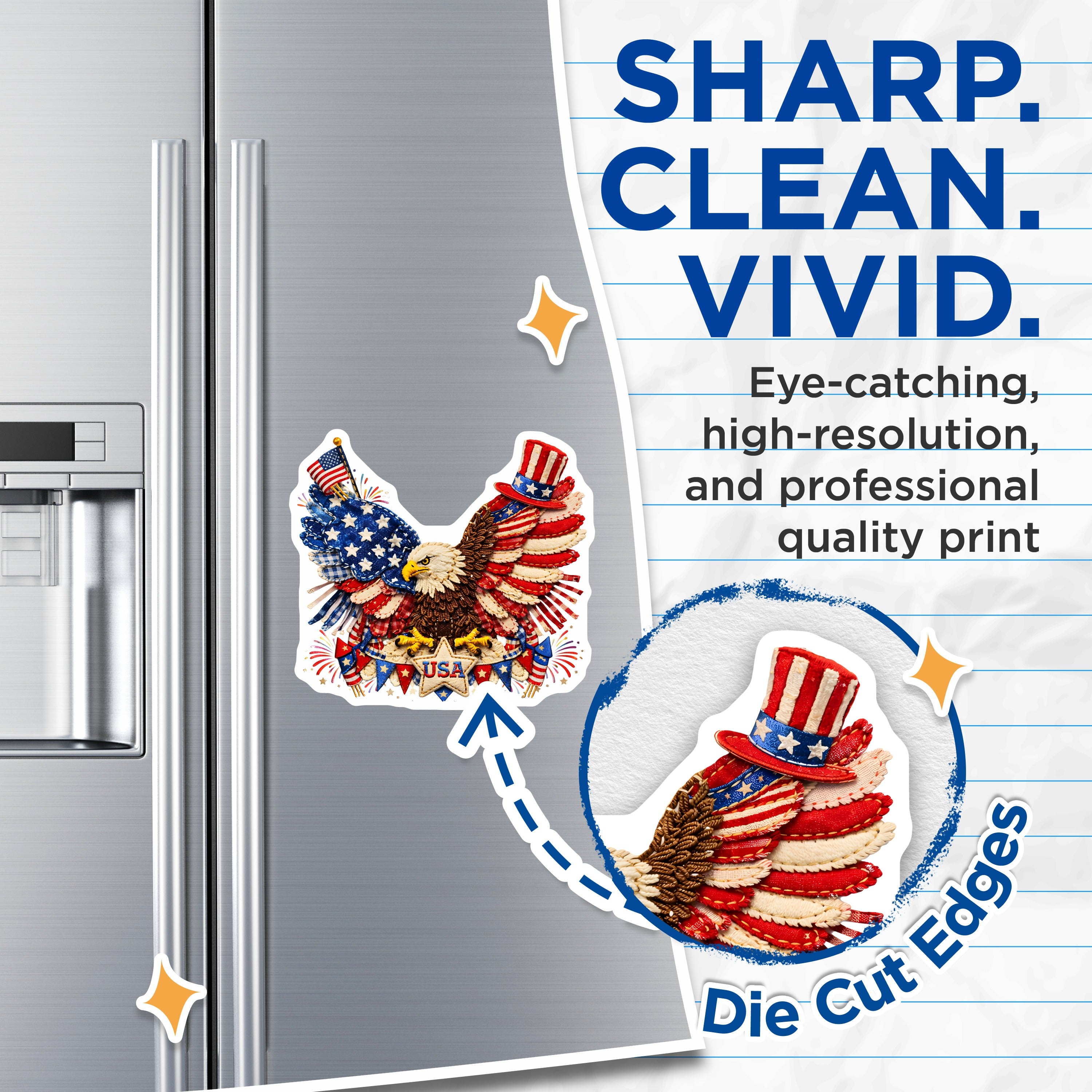 (2 Pack) Patriotic Eagle Magnets - American Flag USA Decor - 4th of July Americana Folk Art Refrigerator - 5 Inches On Longest Side - Thick Durable Magnet - Made in USA - MAG38739