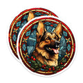 (2 Pack) German Shepherd Christmas Magnets - Stained Glass Dog Art - Holiday Pet Decor for Fridge - 5 Inches On Longest Side - Thick Durable Magnet - Made in USA - MAG30110