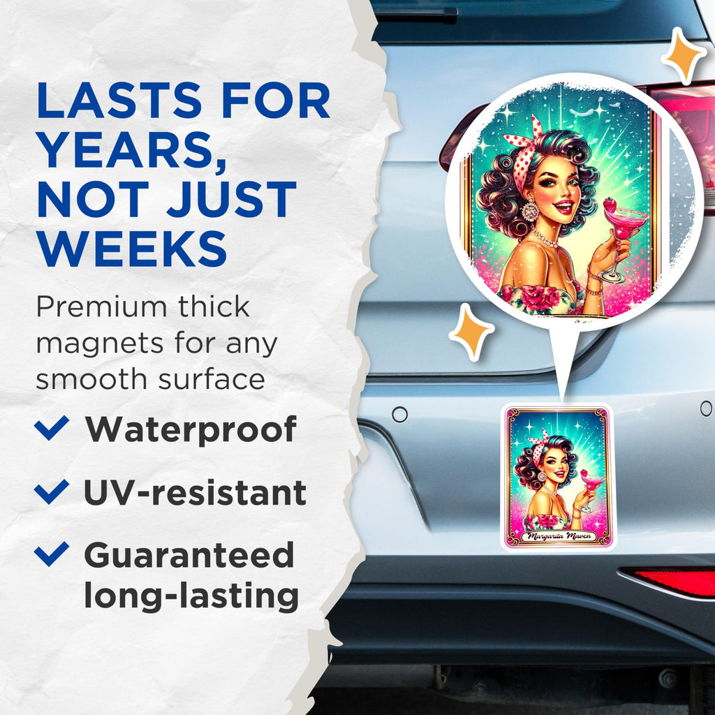 (2 Pack) Margarita Maven Magnets - Retro Pin Up Girl Art - Cocktail Drink Lover Decor - 5 Inches On Longest Side - Thick Durable Magnet - Made in USA - MAG22581